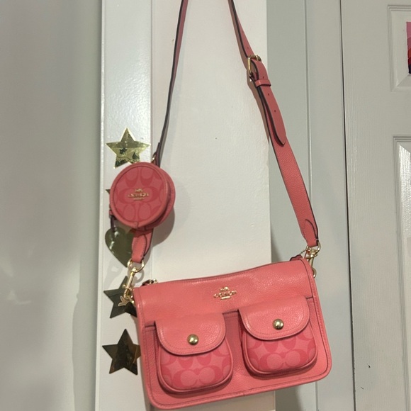 Coach Pink Pennie Crossbody Bag with Coin Purse And Gold Details - Picture 1 of 7